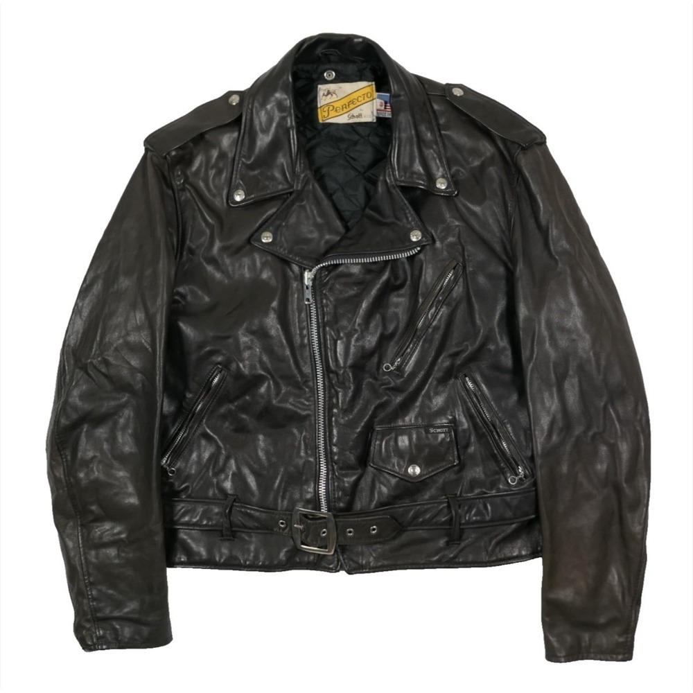 VTG Schott Perfecto Leather Motorcycle Jacket USA Made Mens 46 Large 80s Bull